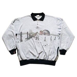 Vintage 90s Inlet Bay Fall Farm Sz XL USA Made Wrap Around Print Mens Sweatshirt